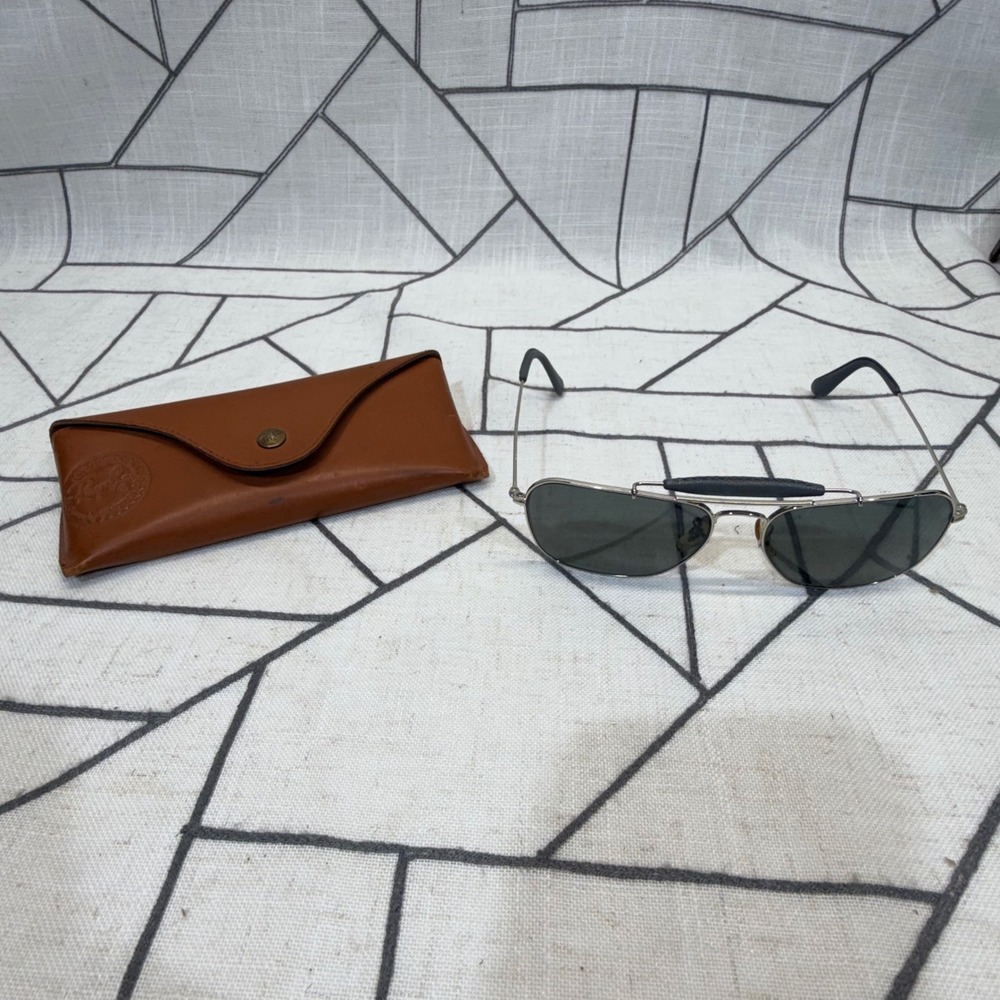 Ray-Ban Sunglasses 58mm Silver RB 3415-Q Leather Brow Bar Aviator Caravan Craft
